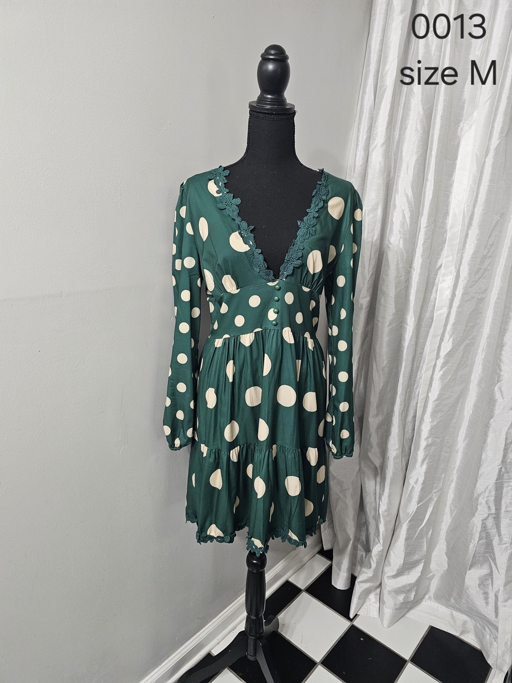 Green Polka Dot V-Neck Women's Dress